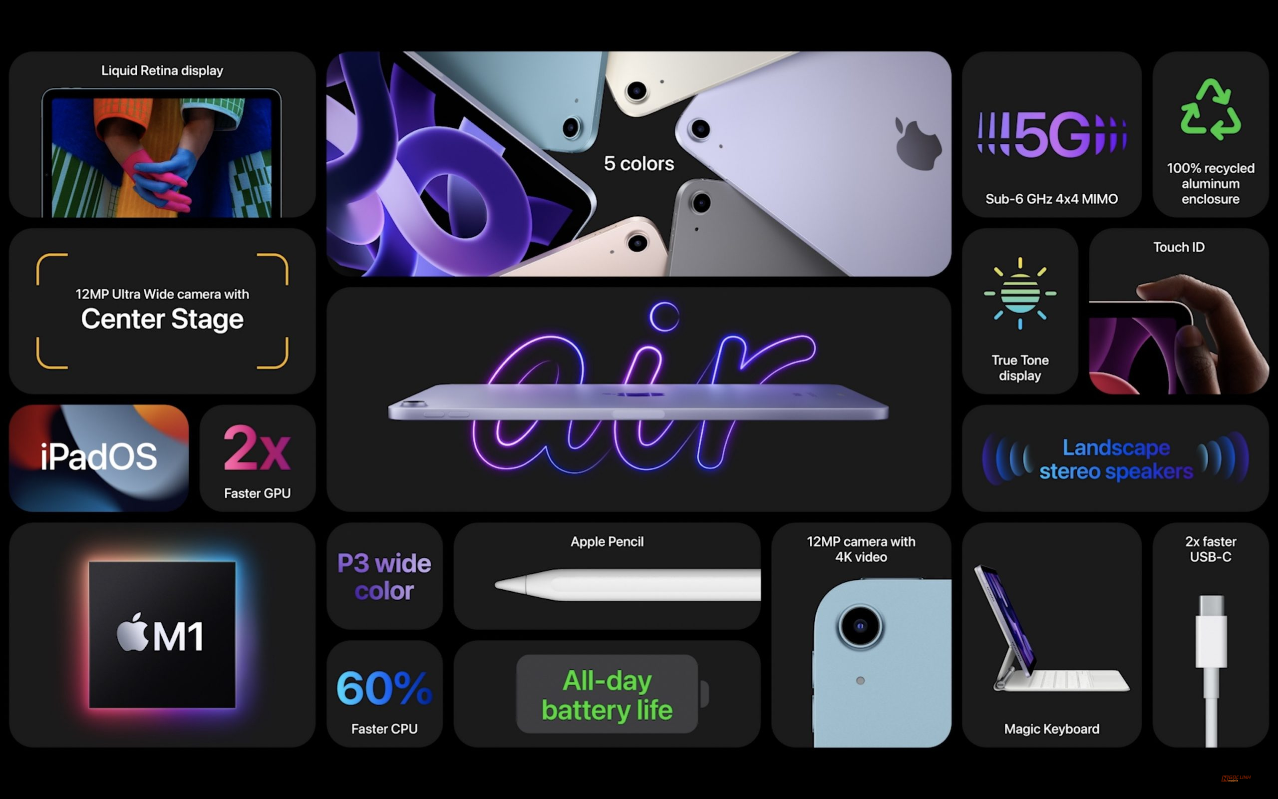 iPad Air 5 M1 chính thức ra mắt mới với 5 màu sắc